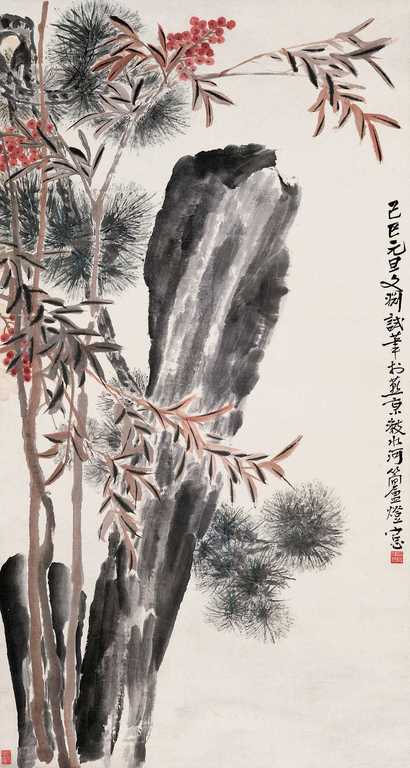 凌文渊 己巳（1929年）作 松竺献寿 立轴
